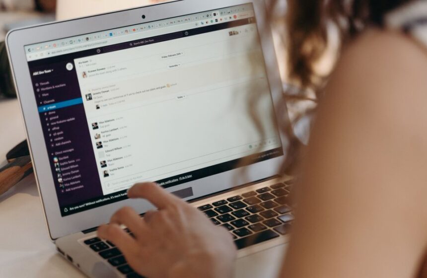 A laptop used to review email authentication settings.